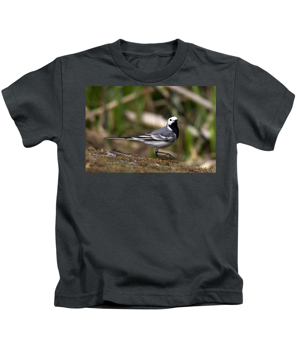 Wagtail's Step Kids T-Shirt featuring the photograph Wagtail's step by Torbjorn Swenelius