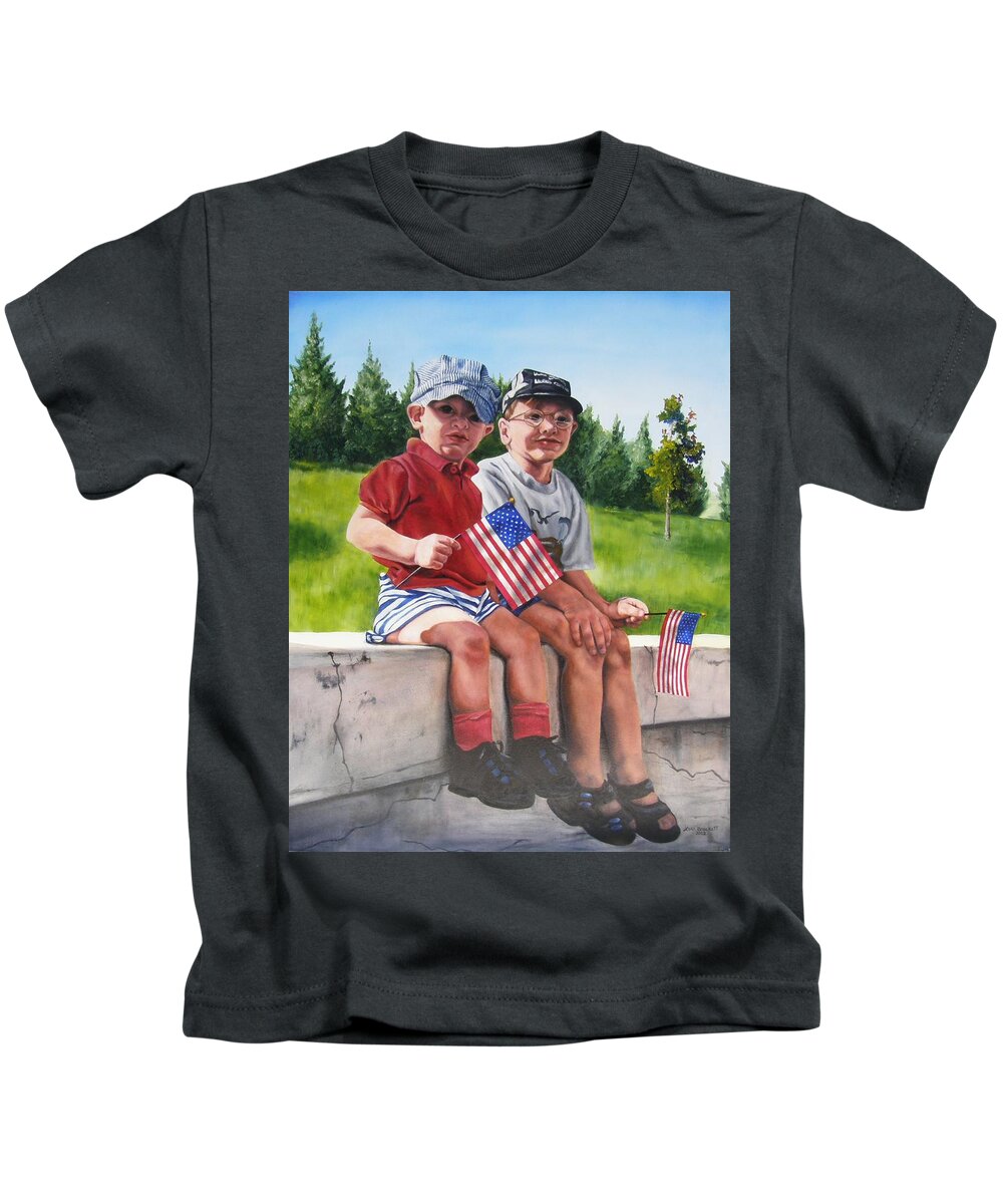 Parade Kids T-Shirt featuring the painting Waiting for the Parade by Lori Brackett