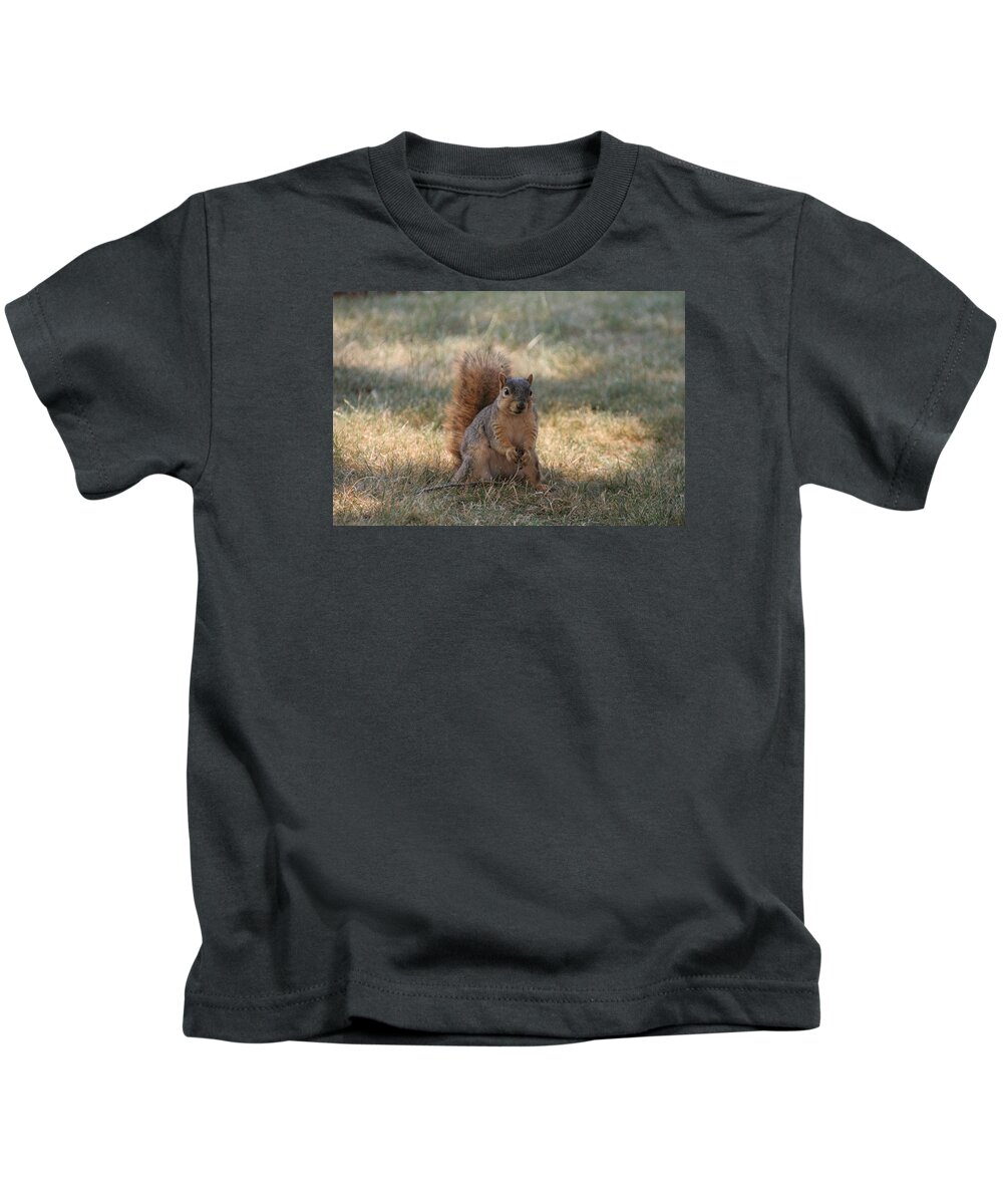 Squirrel Kids T-Shirt featuring the photograph Brown city squirrel watching me by Valerie Collins