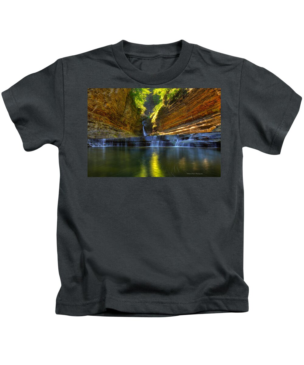 Waterfalls Kids T-Shirt featuring the photograph Waterfalls at Watkins Glen State Park by Wayne Moran