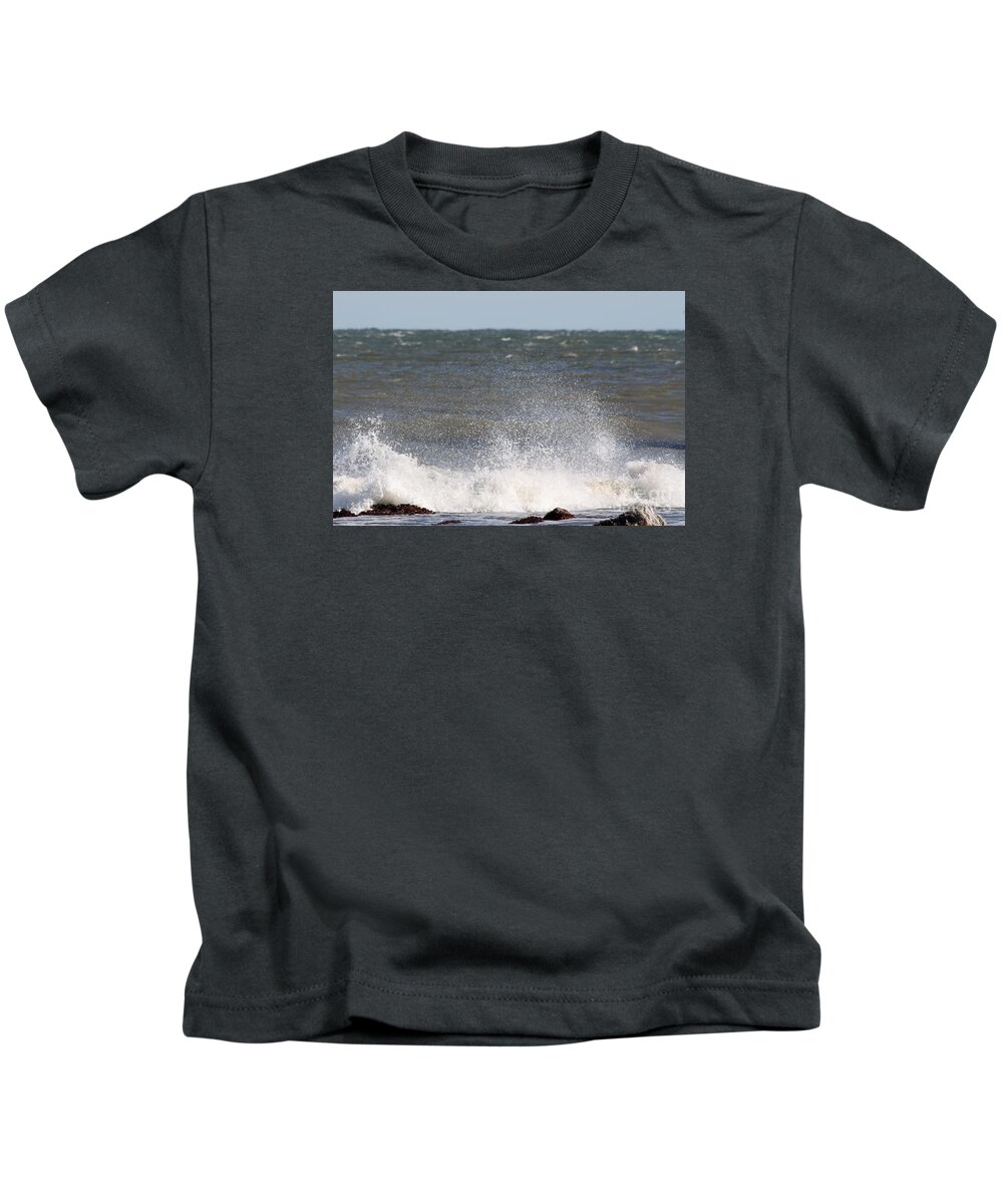 Waves Pounding The Montauk Surf Kids T-Shirt featuring the photograph Waves Pounding the Montauk Surf by John Telfer