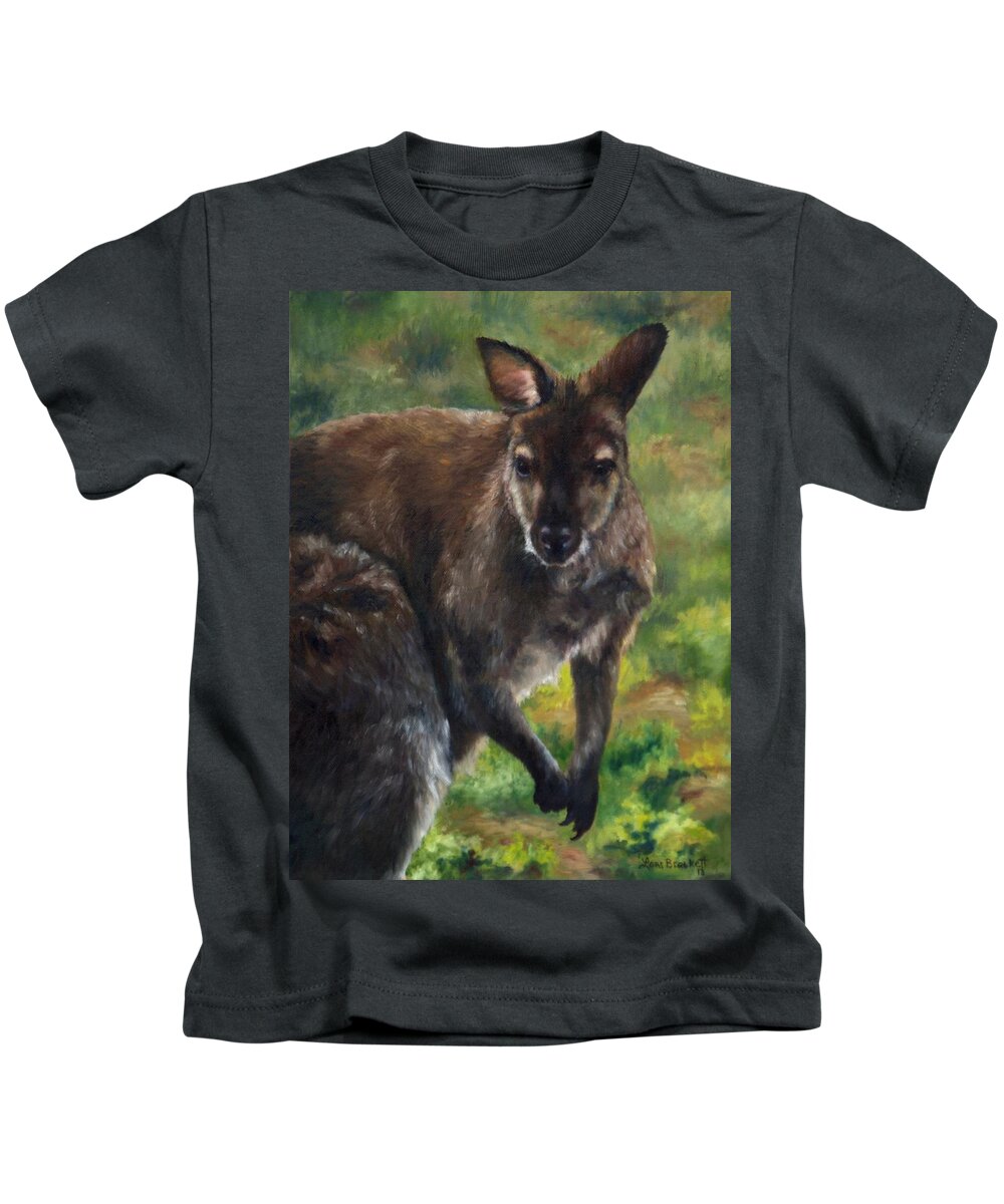 Wallaby Kids T-Shirt featuring the painting What'ch Ya Doin' by Lori Brackett