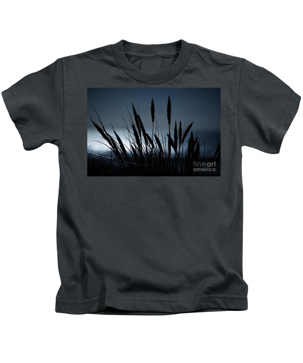 Cornstalks Kids T-Shirt featuring the photograph Wheat stalks on a dune at moonlight by Nick Biemans
