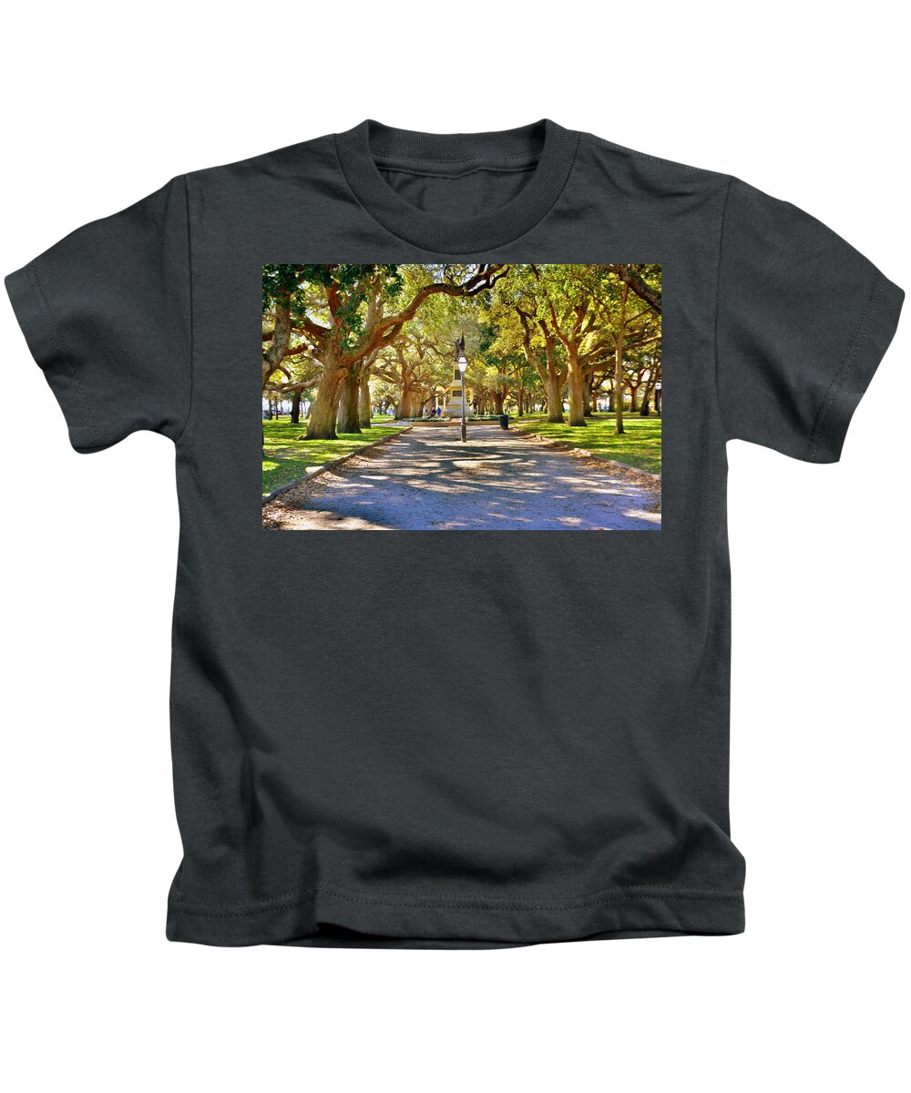 White Point Gardens Kids T-Shirt featuring the photograph White Point Gardens At Battery Park Charleston SC HDR by Lisa Wooten