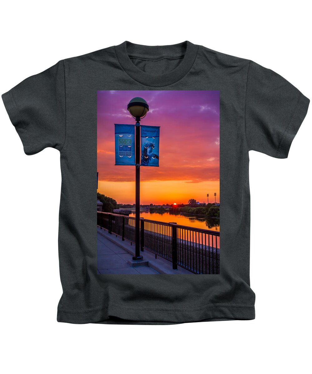 Indiana Kids T-Shirt featuring the photograph White River Sunset by Ron Pate
