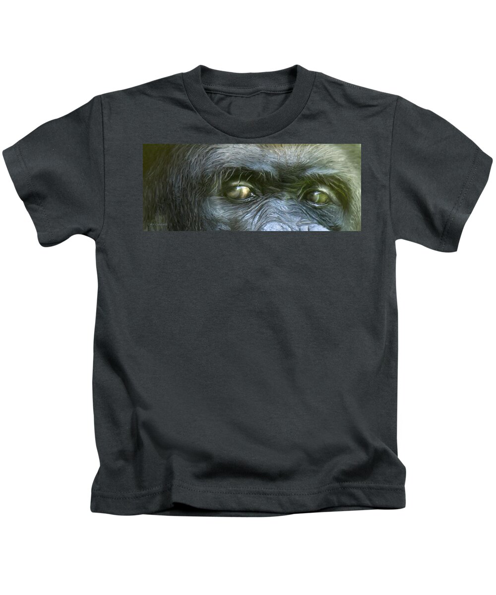 Silverback Art Kids T-Shirt featuring the mixed media Wild Eyes - Silverback Gorilla by Carol Cavalaris