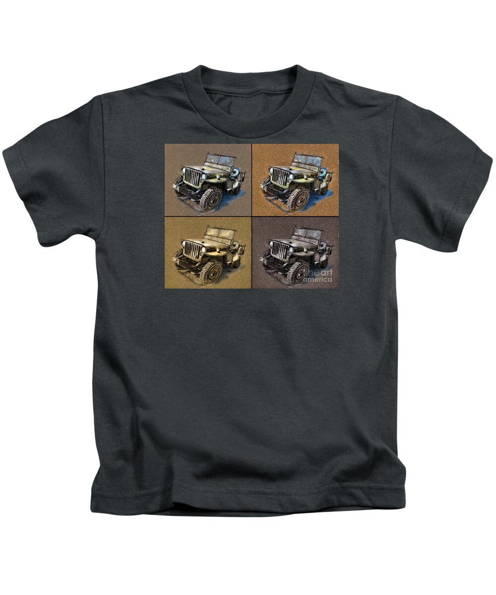 Willys Jeep Mb Drawing Canvas Kids T-Shirt featuring the drawing Willys Jeep MB Car drawing by Daliana Pacuraru