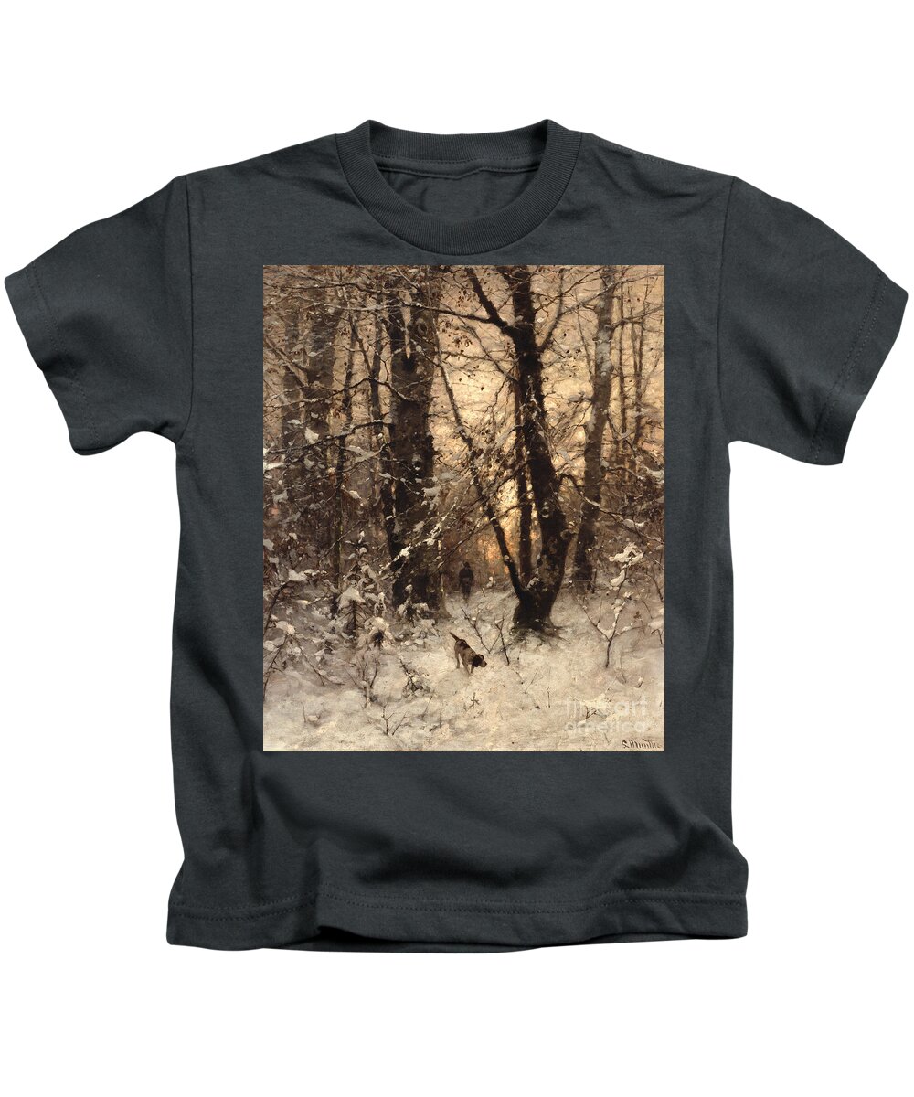 Winter Kids T-Shirt featuring the painting Winter Twilight by Ludwig Munthe