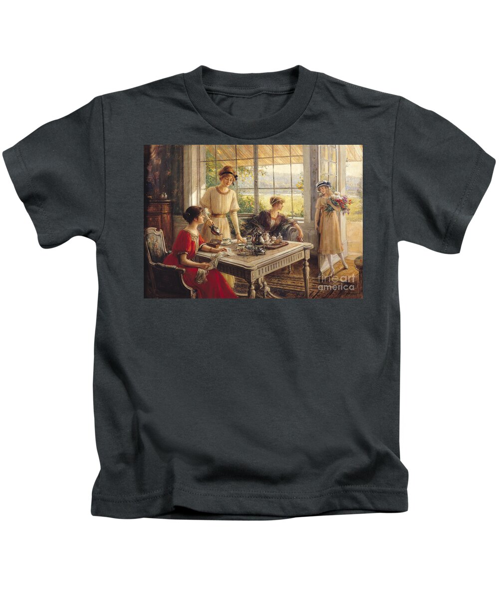 Victorian Kids T-Shirt featuring the painting Women Taking Tea by Albert Lynch