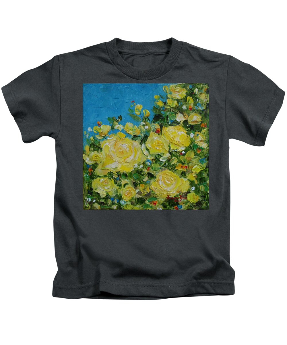 Yellow Kids T-Shirt featuring the painting Yellow Roses by Judith Rhue