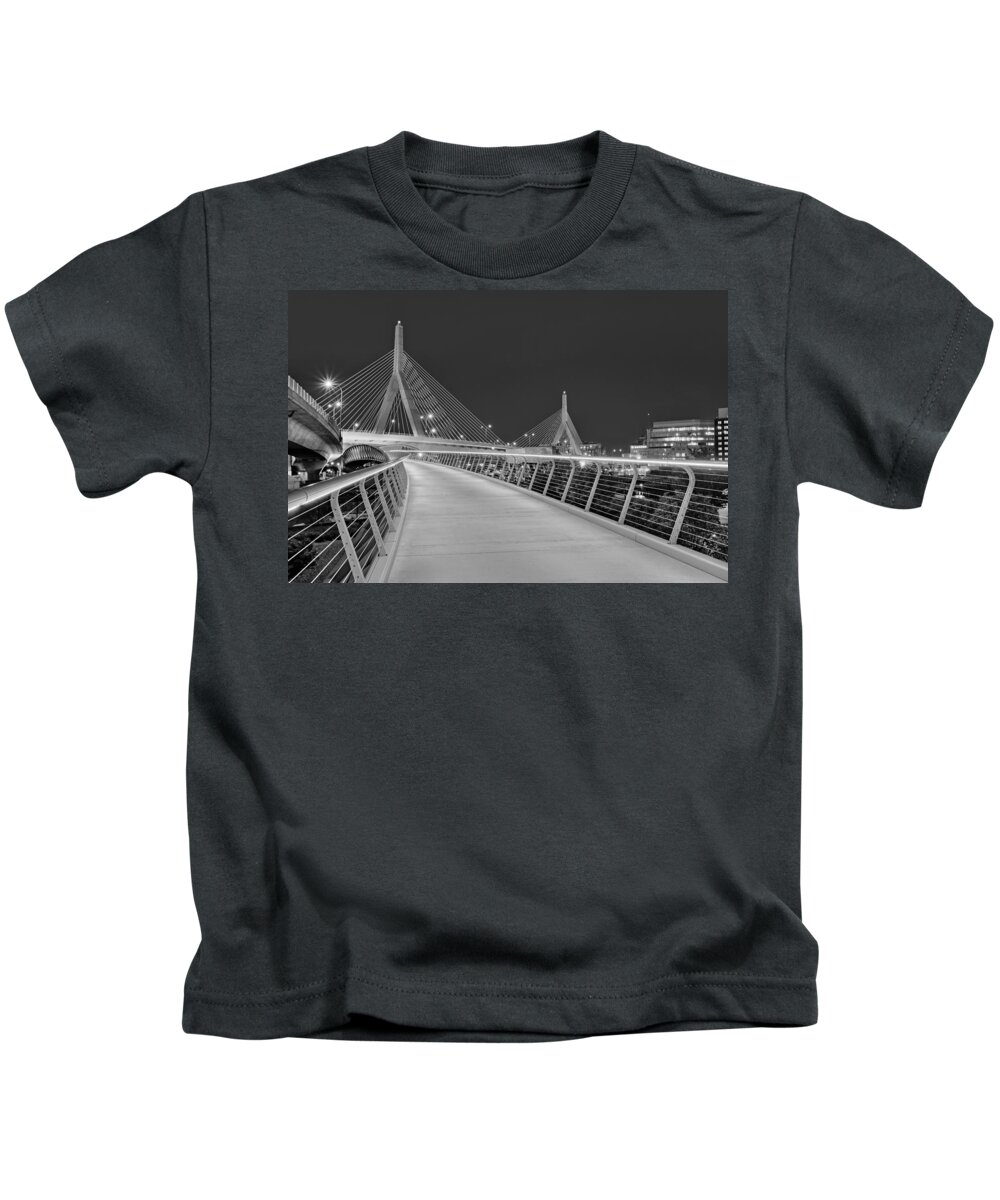 Boston Kids T-Shirt featuring the photograph Zakim Bridge BW by Susan Candelario