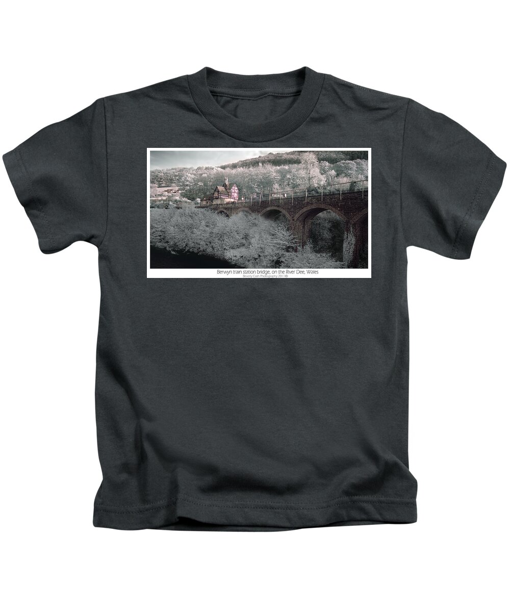 Infrared Kids T-Shirt featuring the photograph Infrared train station bridge by B Cash