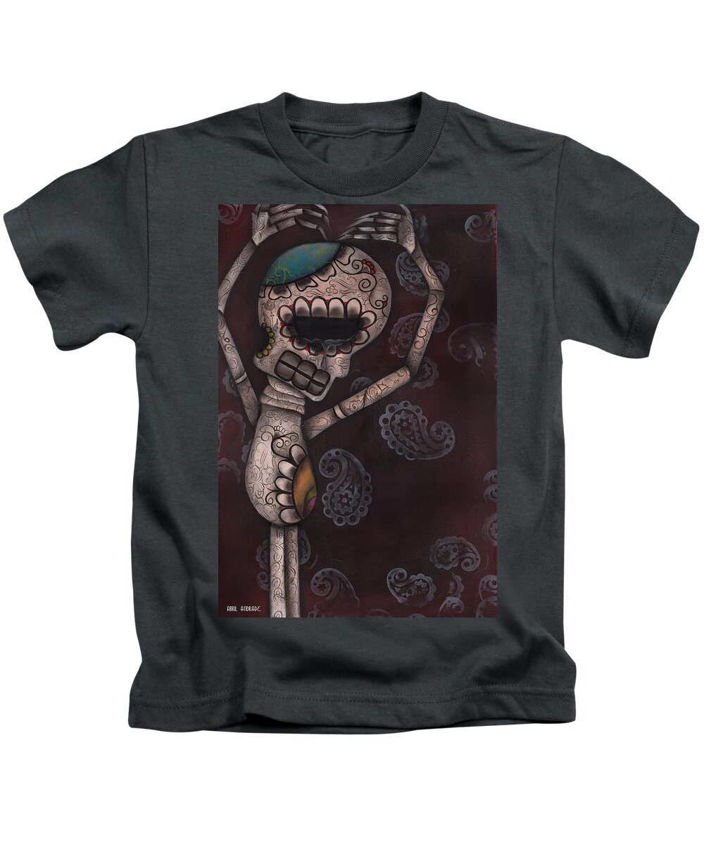 Dia De Los Muertos Kids T-Shirt featuring the painting Unappreciated by Abril Andrade