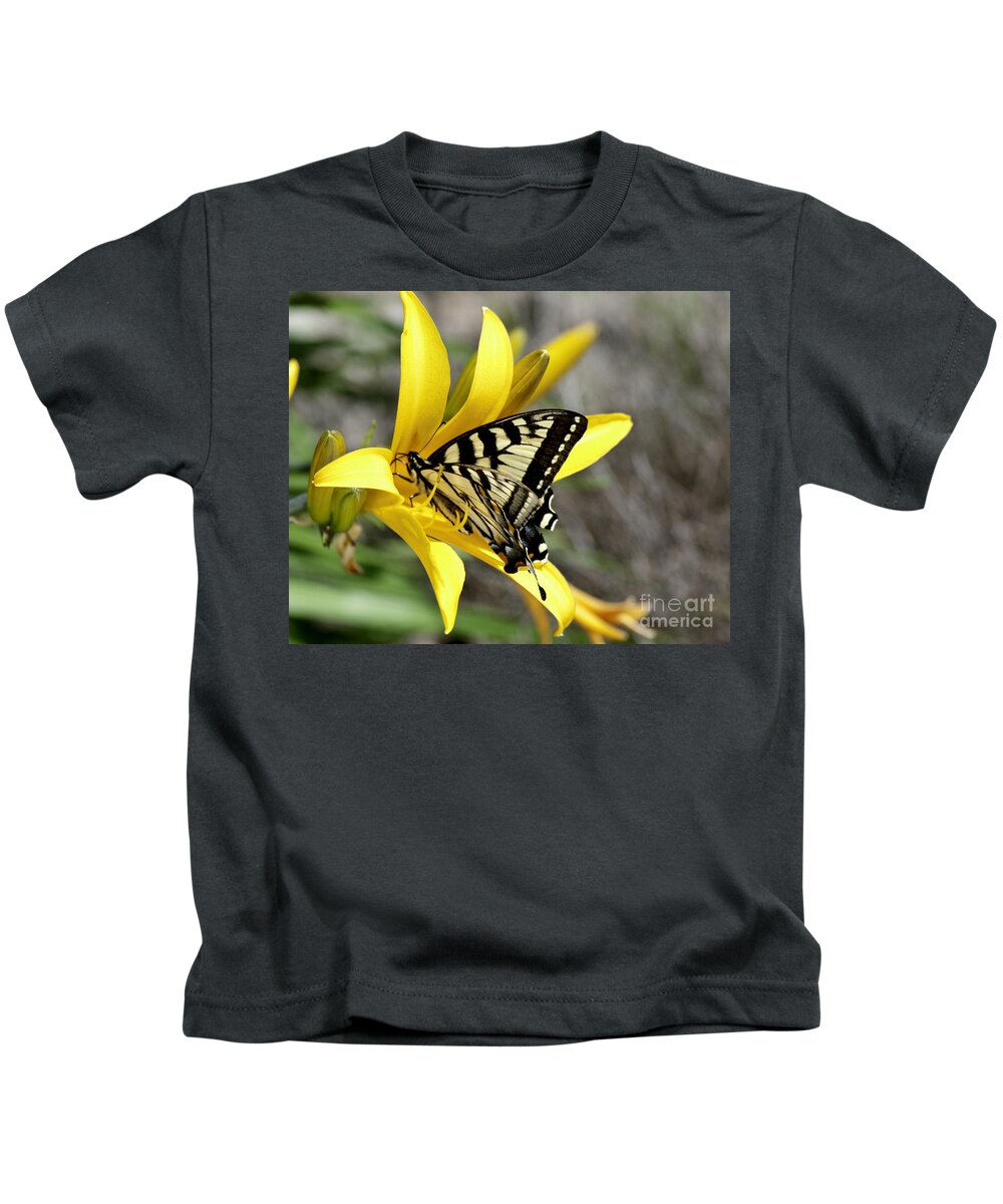 Diane Berry Kids T-Shirt featuring the photograph Swallowtail Yellow Lily by Diane E Berry