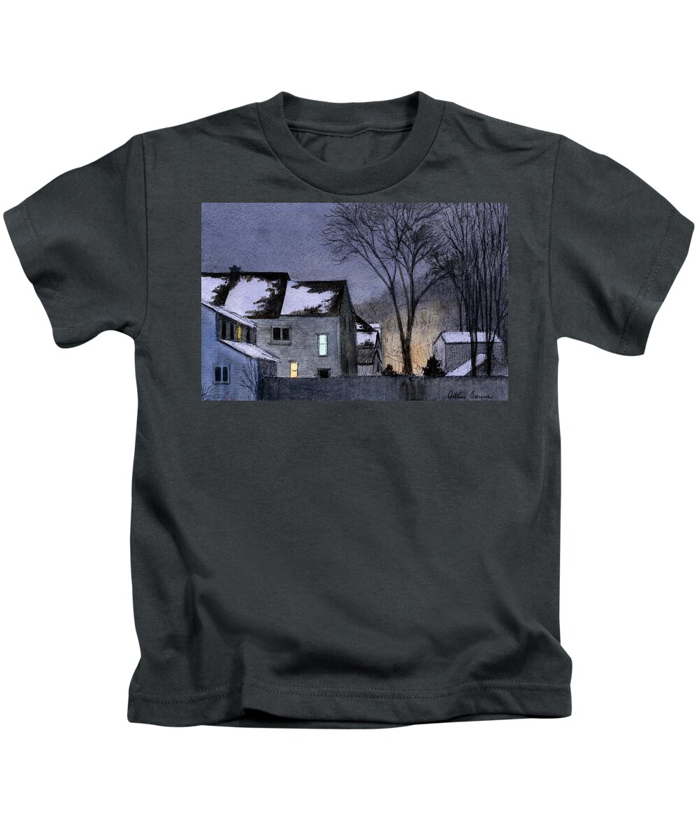 Landscape Kids T-Shirt featuring the painting Across the Fence by Arthur Barnes