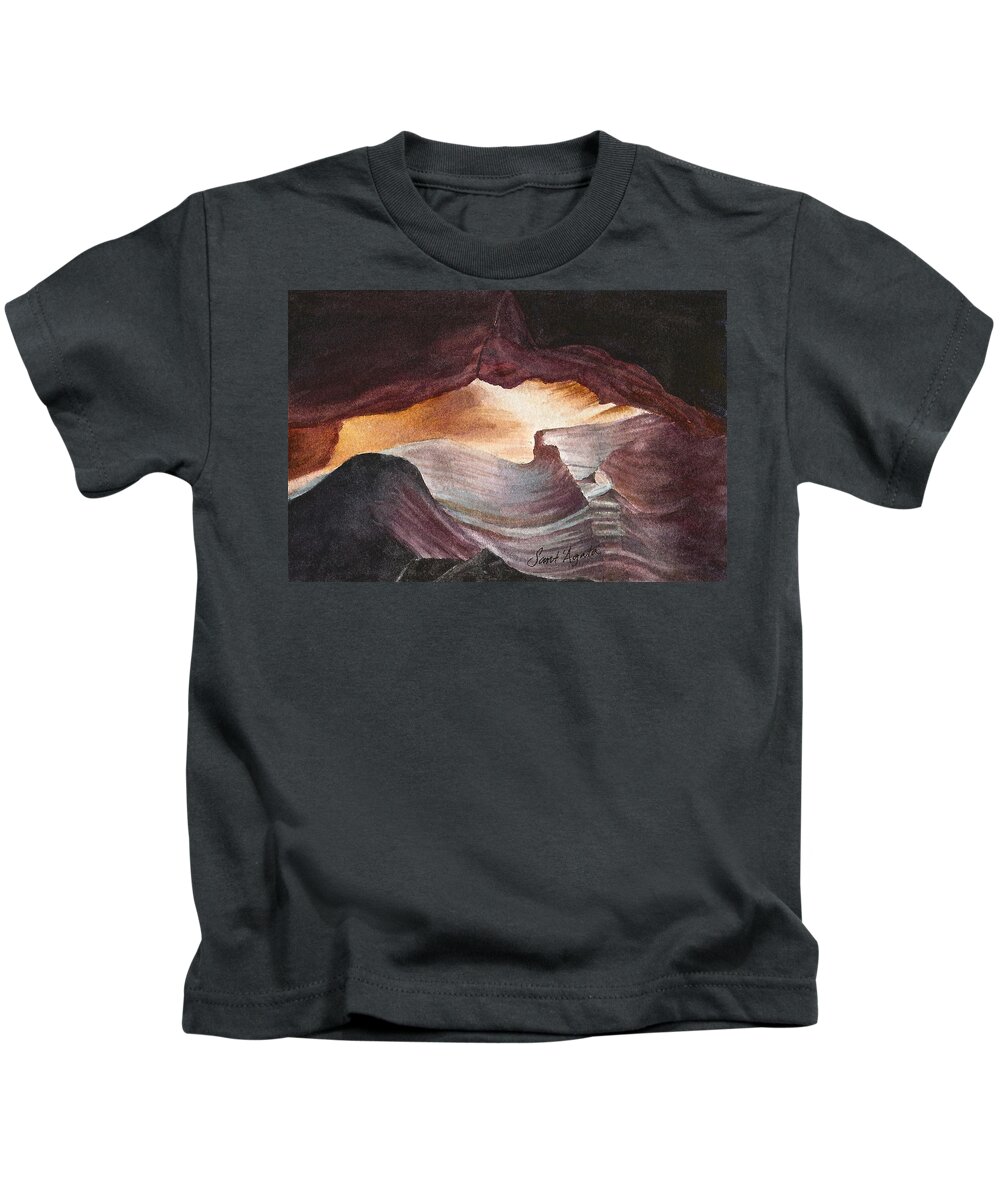 Slot Canyon Kids T-Shirt featuring the painting Antelope Canyon Watercolor by Frank SantAgata