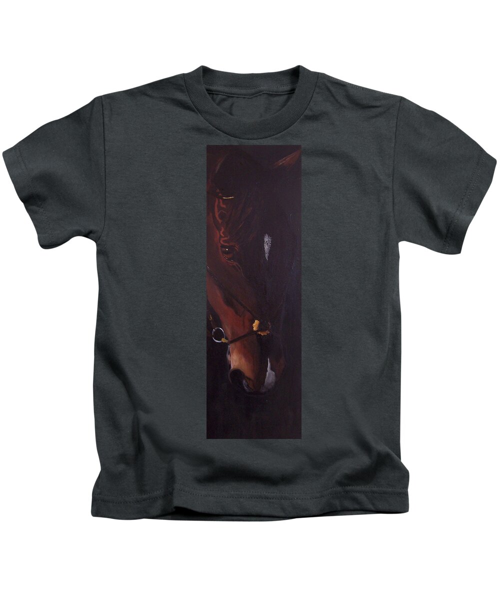 Horse Kids T-Shirt featuring the painting Bay by Kathy Laughlin