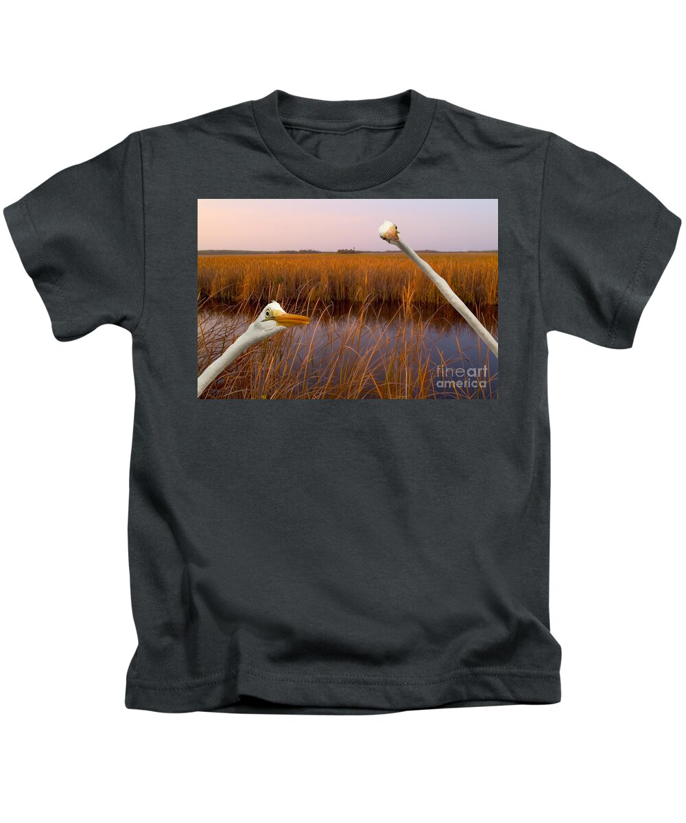 Great Egrets Kids T-Shirt featuring the photograph Birds Eye View by John Hartung  ArtThatSmiles com