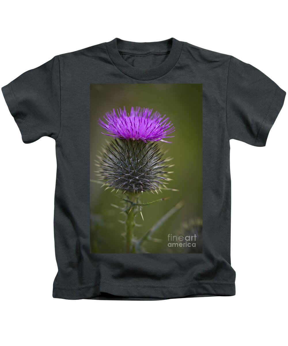 Clare Bambers Kids T-Shirt featuring the photograph Blooming Thistle by Clare Bambers