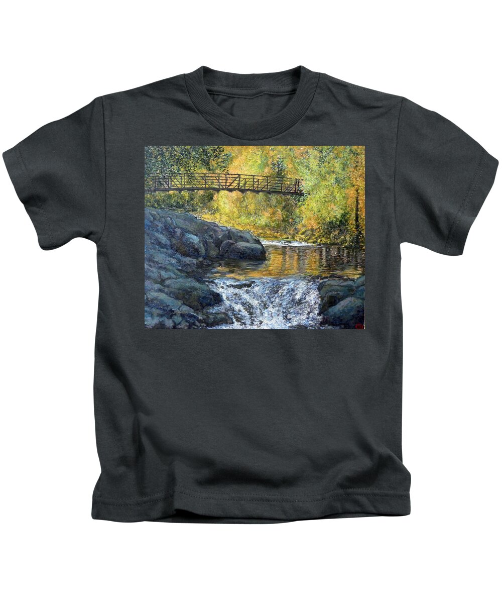 Boulder Kids T-Shirt featuring the painting Boulder Creek by Tom Roderick