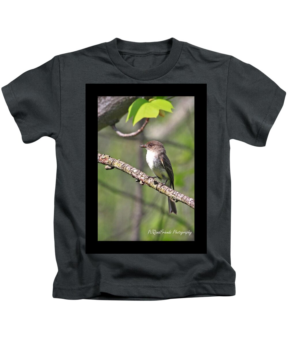 Flycatcher Kids T-Shirt featuring the photograph 'Caught the Fly' by PJQandFriends Photography