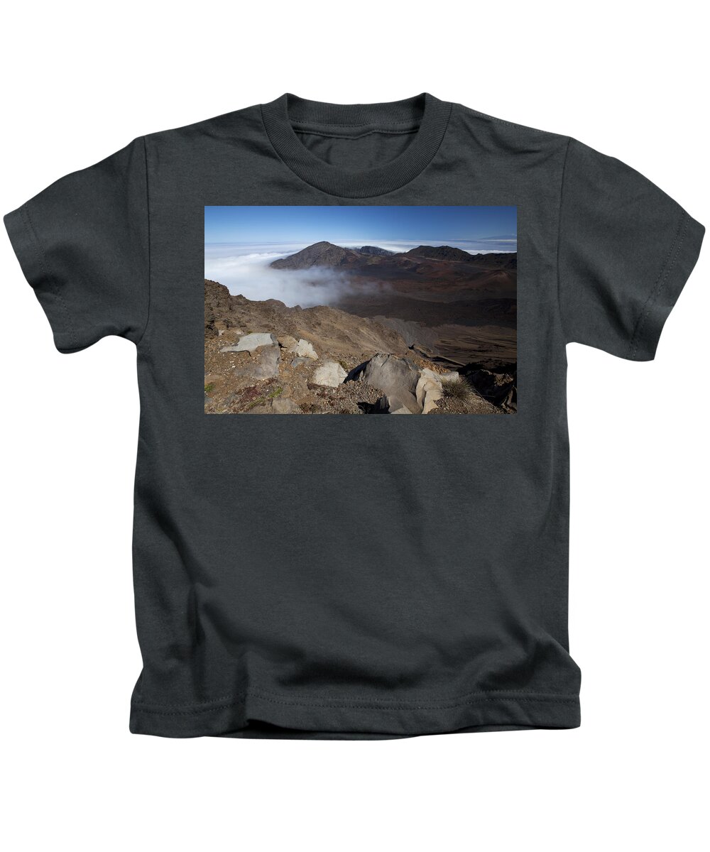 Brown Kids T-Shirt featuring the photograph Clouds Rolling into Haleakala Crater by Jenna Szerlag