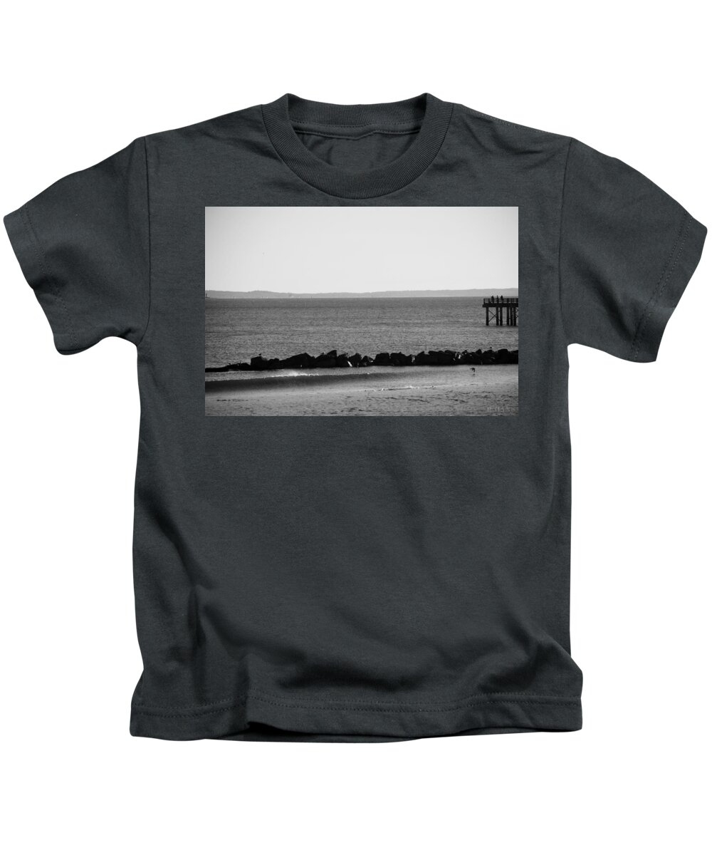 Brooklyn Kids T-Shirt featuring the photograph CONEY ISLAND COASTLINE in BLACK AND WHITE by Rob Hans