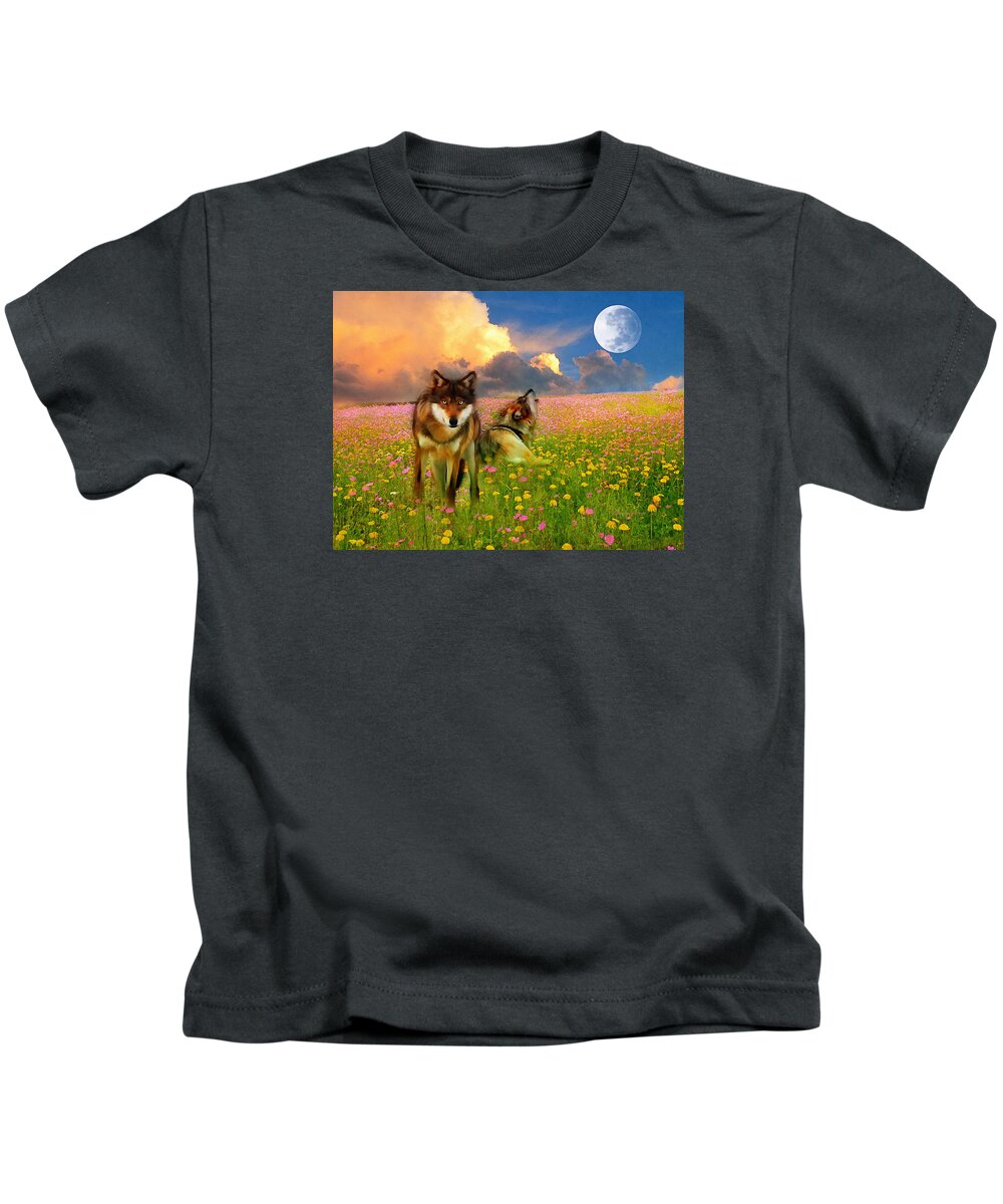 Nature Kids T-Shirt featuring the digital art Cry At The Moon by Georgiana Romanovna