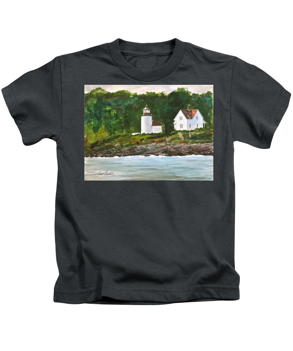Lighthouse Kids T-Shirt featuring the painting Curtis Island Light by Frank SantAgata