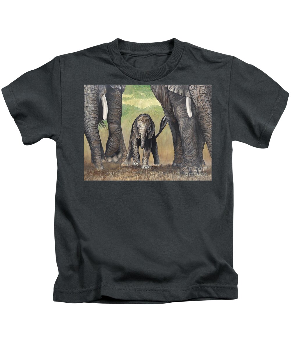 Baby Elephant Kids T-Shirt featuring the painting Elephant Trio by Patty Vicknair