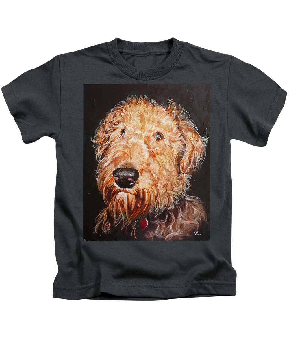 Puppy Kids T-Shirt featuring the painting Fonzie by Vic Ritchey