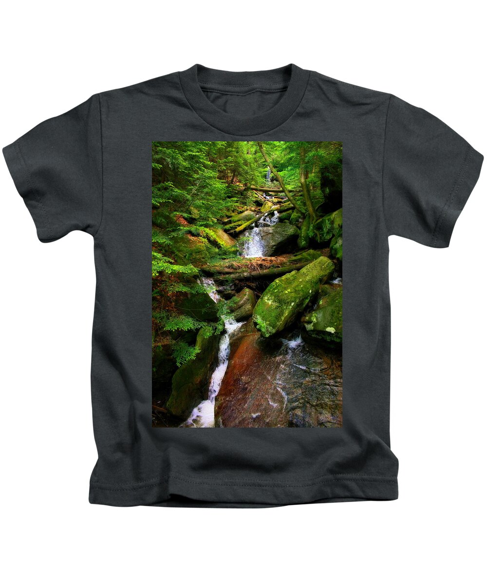 Falls Kids T-Shirt featuring the photograph Kildoo Falls at McConnells Mill State Park in Portersville, Pennsylvania by Angela Rath