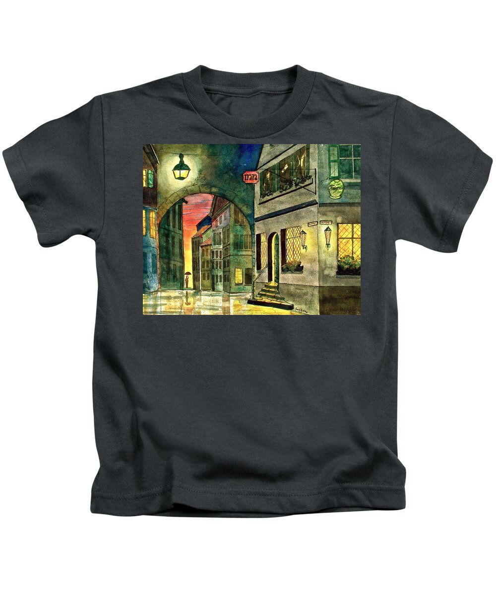 Tavern Kids T-Shirt featuring the painting Goodnight Old Friends by Frank SantAgata