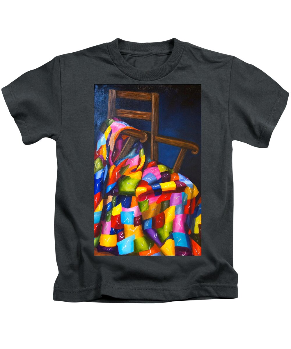 Quilt Kids T-Shirt featuring the painting Gran's Quilt by Marlyn Boyd