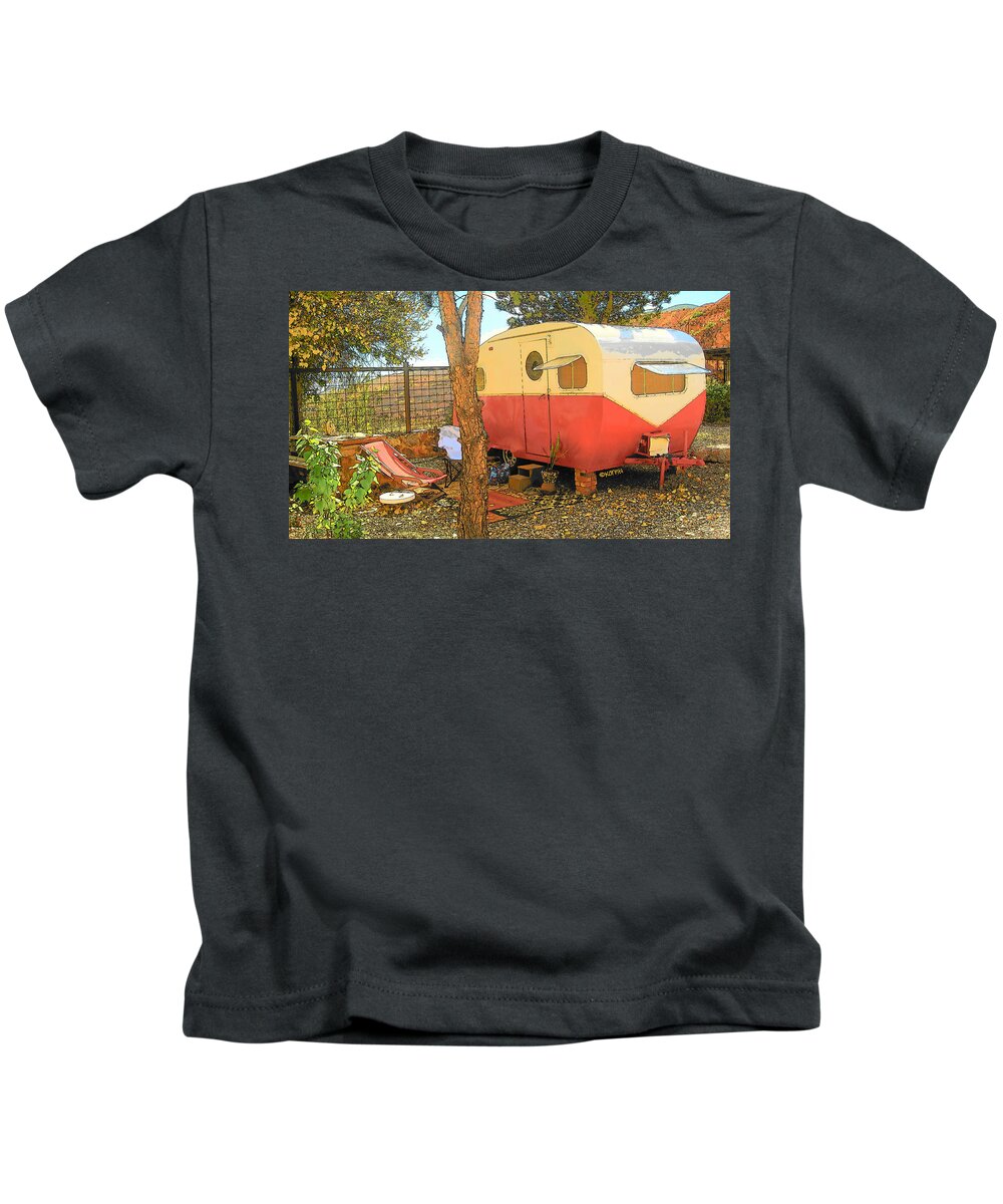 Rebecca Korpita Kids T-Shirt featuring the photograph Little Red Vintage Camper - Home Sweet Home by Rebecca Korpita