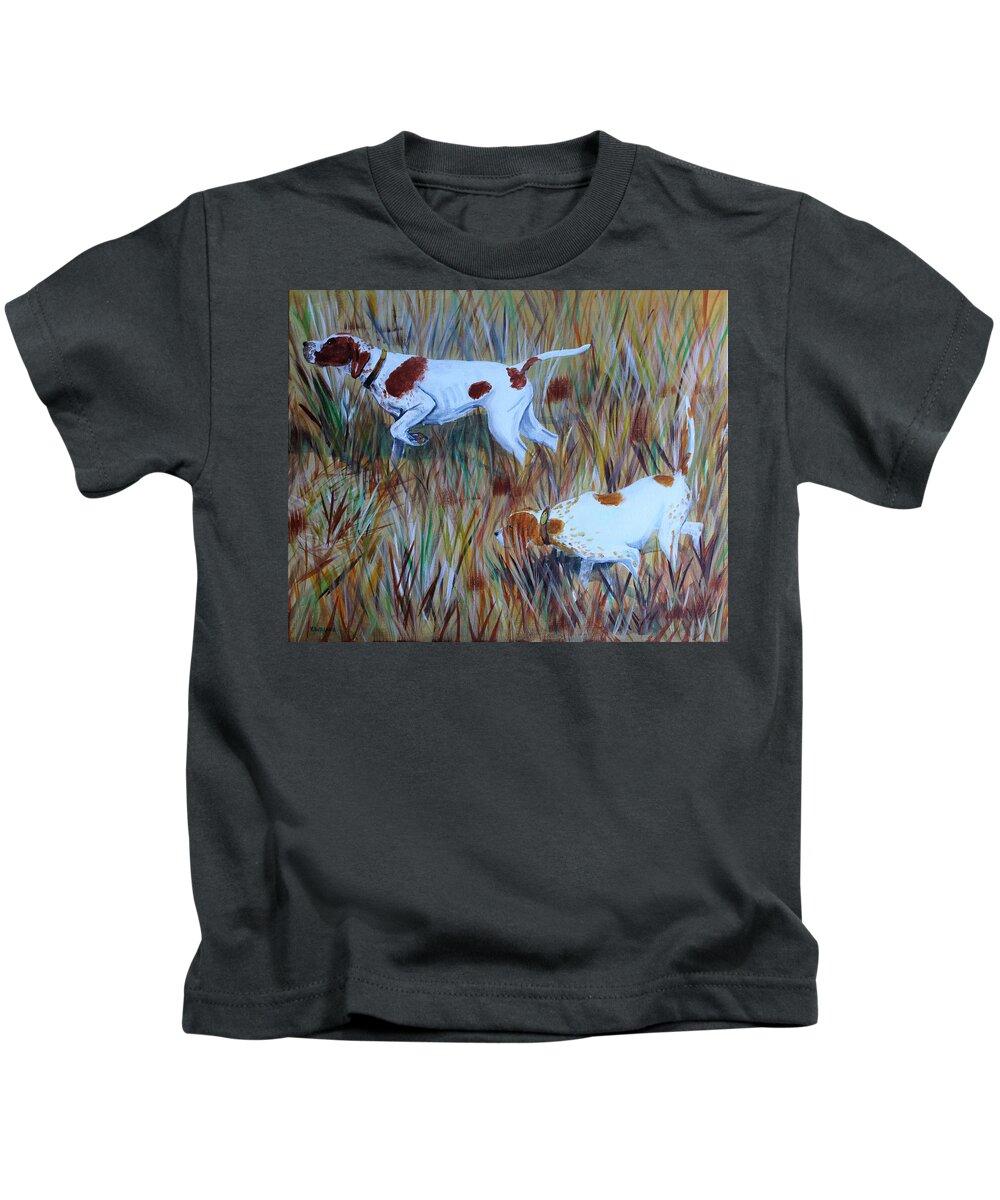 American Pointers Kids T-Shirt featuring the painting Honoring The Point by Karl Wagner
