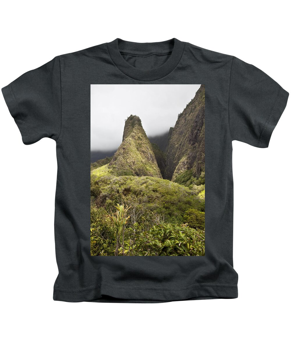 Cloud Kids T-Shirt featuring the photograph Iao Needle and Clouds by Jenna Szerlag