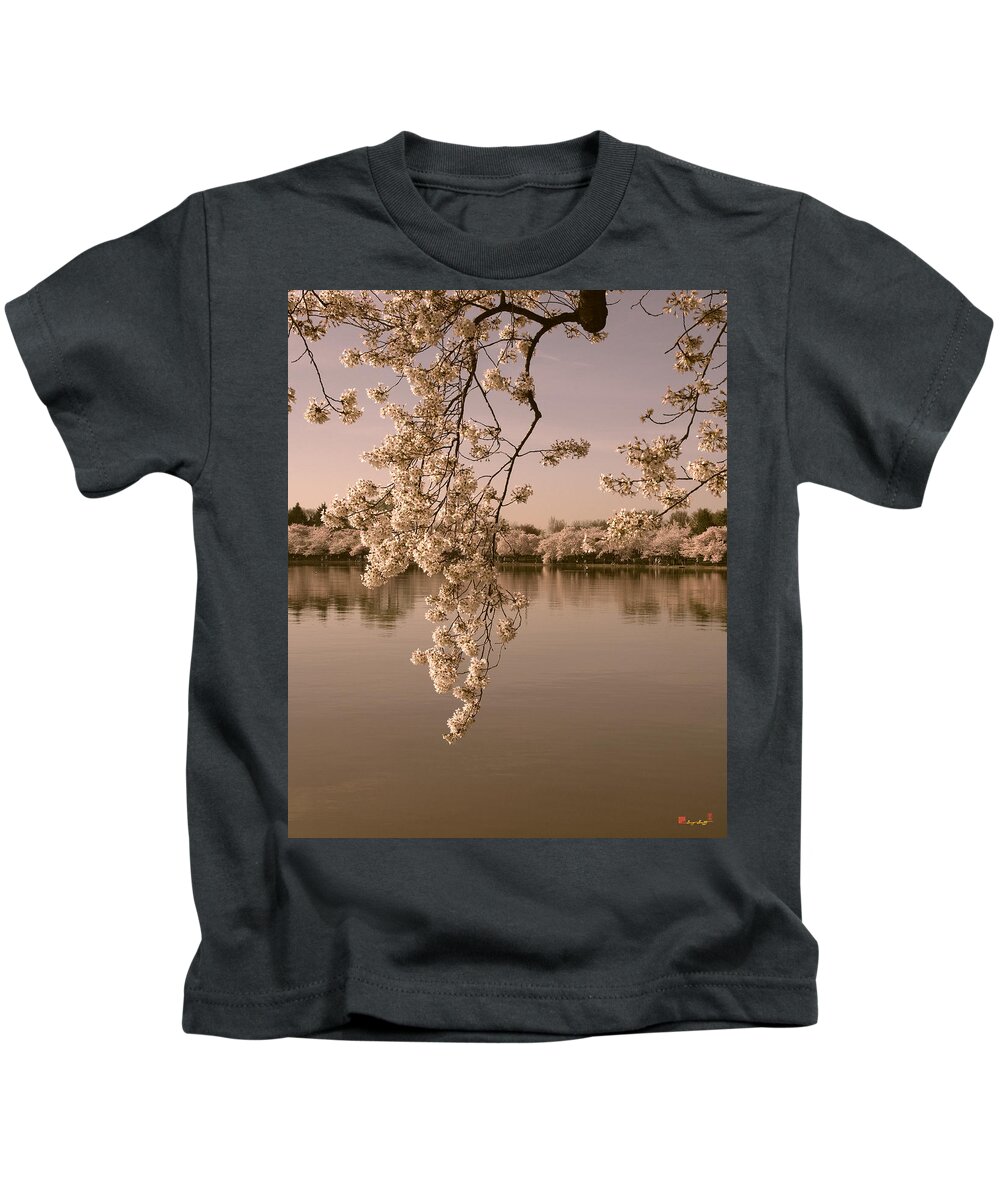 Washington D.c. Kids T-Shirt featuring the photograph Japanese Cherry Tree Blossoms over the Tidal Basin in Sepia DS019S by Gerry Gantt