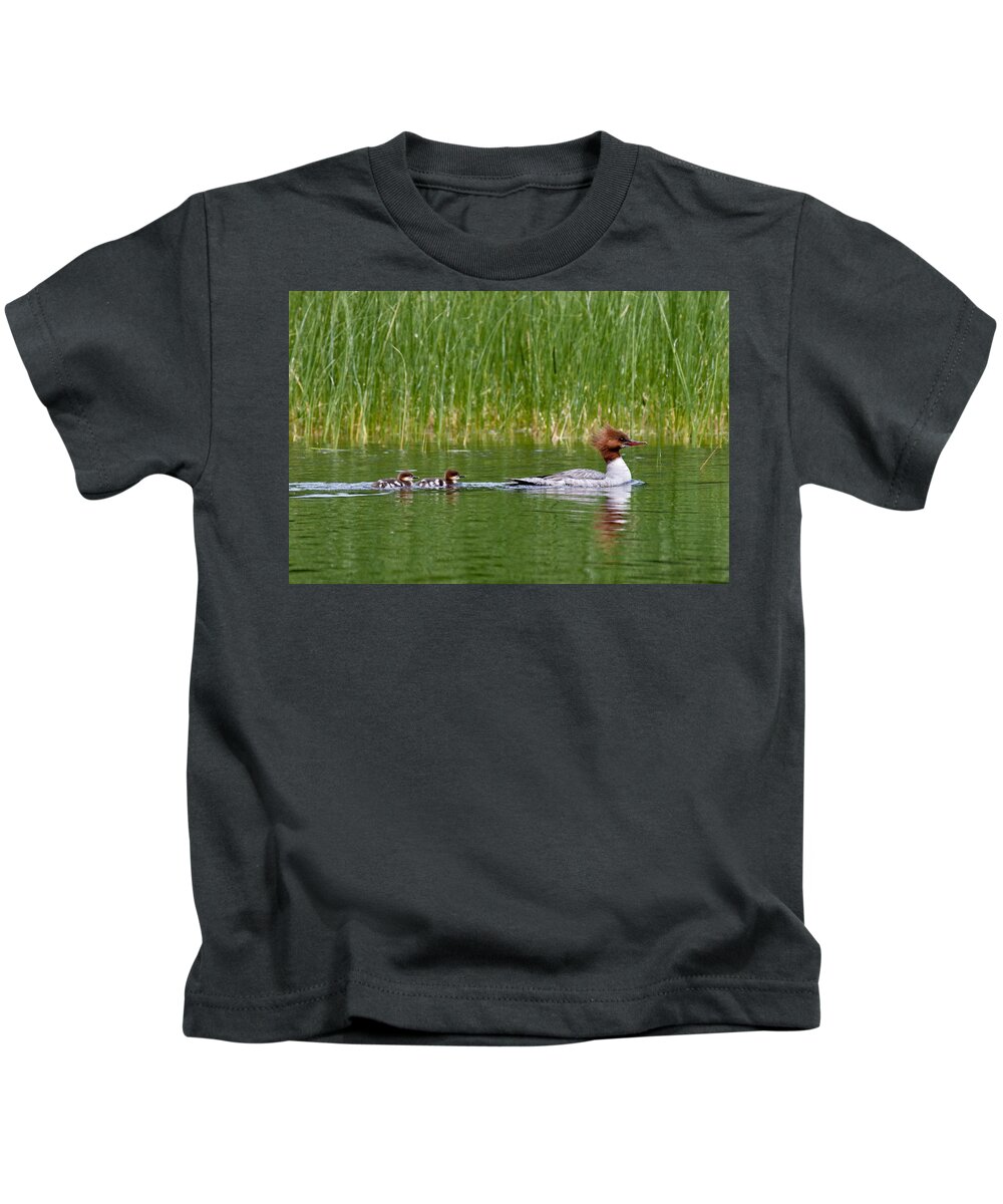 Merganser Kids T-Shirt featuring the photograph Lazy Swim by Brent L Ander