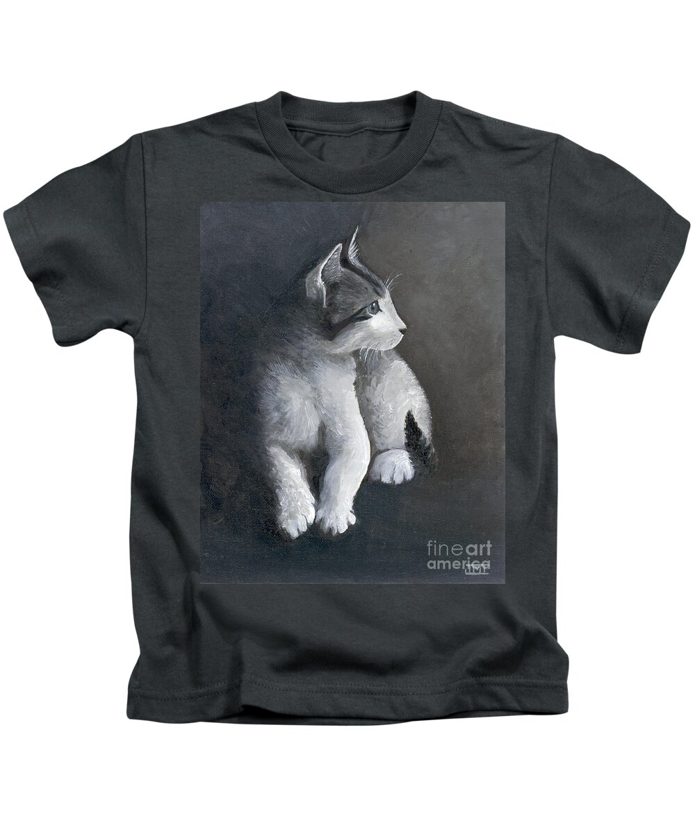 Kitten Kids T-Shirt featuring the painting Milo by Jackie Irwin