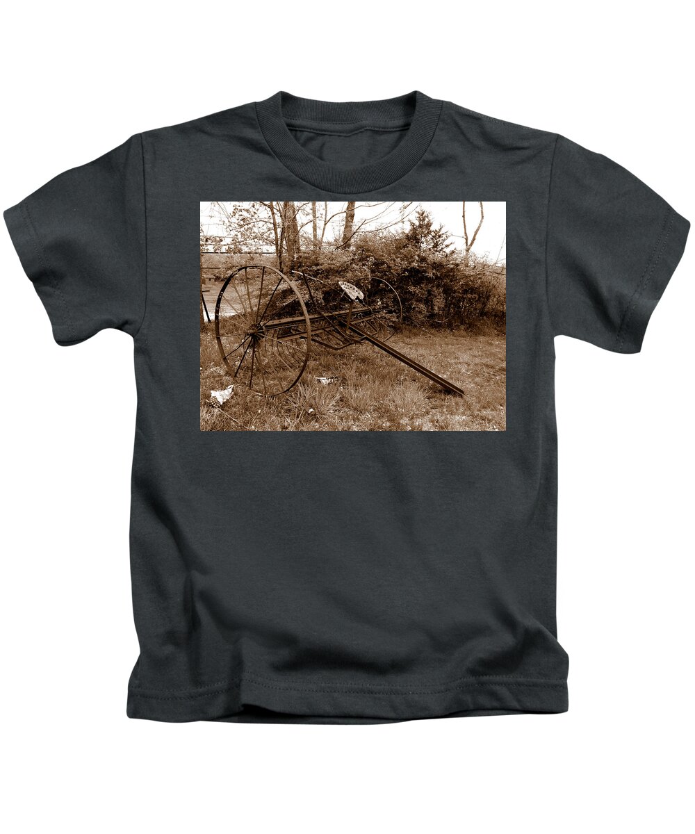 Old Farm Equipment Kids T-Shirt featuring the photograph New Englands Garden History by Kim Galluzzo