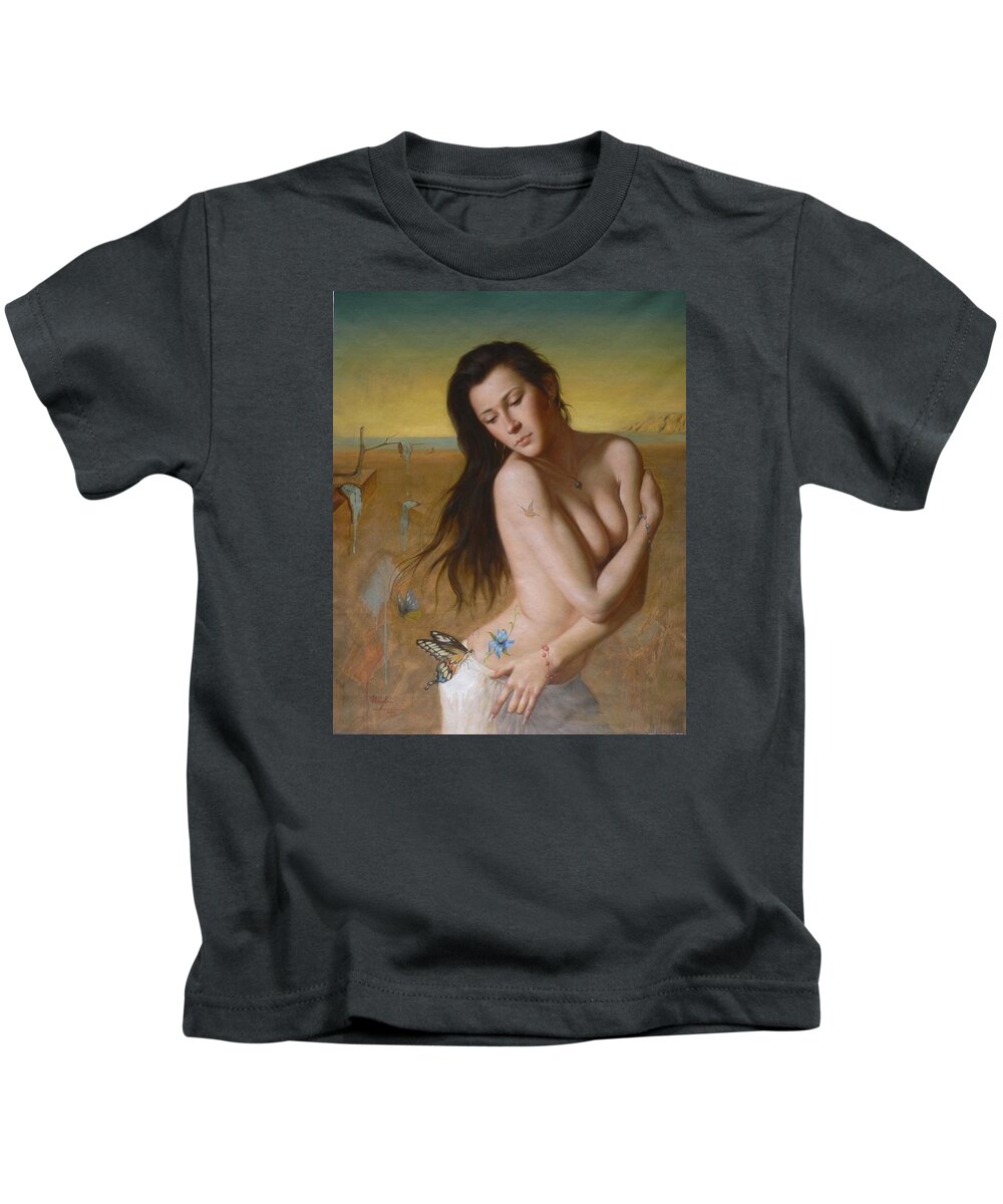 Original Kids T-Shirt featuring the painting Original Oil Painting -threads Of Time #16-2-5-16 by Hongtao Huang