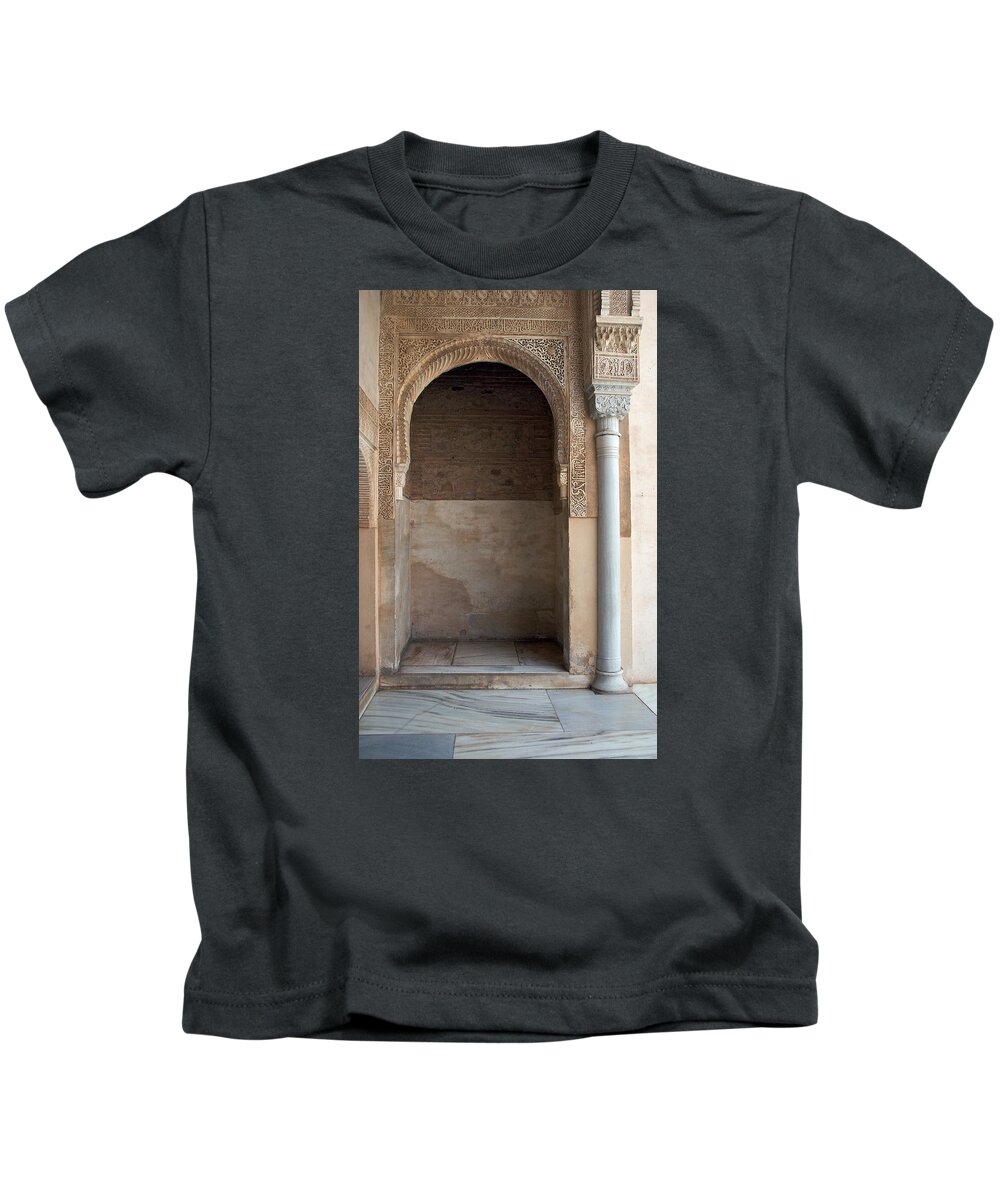 Alhambra Kids T-Shirt featuring the photograph Ornate Arch and Pillar by David Kleinsasser