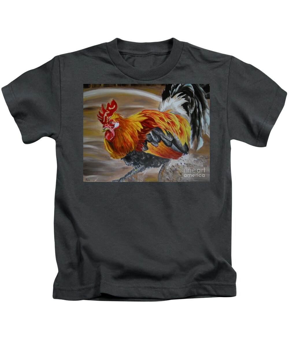 Rooster Kids T-Shirt featuring the painting Pinto by Yenni Harrison