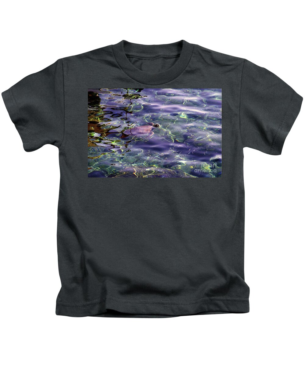 Sea Turtle Kids T-Shirt featuring the photograph playing at Crete by Casper Cammeraat