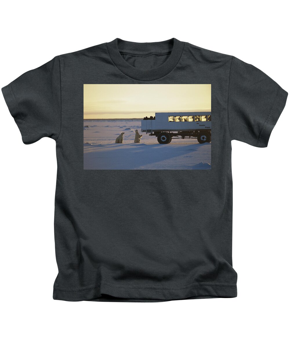 00125822 Kids T-Shirt featuring the photograph Polar Bear And Tundra Buggy Churchill by Flip Nicklin