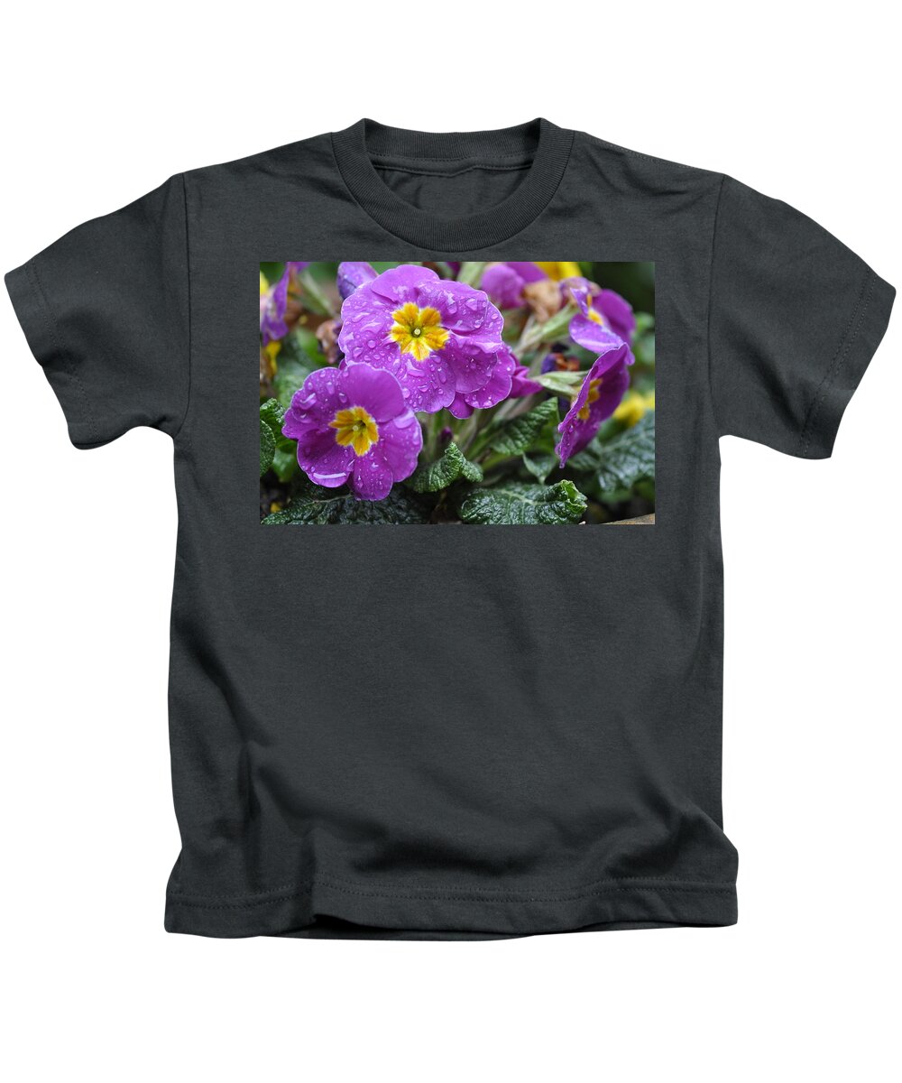 Primula Kids T-Shirt featuring the photograph Purple Rain by Rob Hemphill