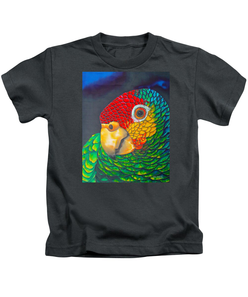 Amazon Parrot Kids T-Shirt featuring the painting Red Lored Parrot by Daniel Jean-Baptiste