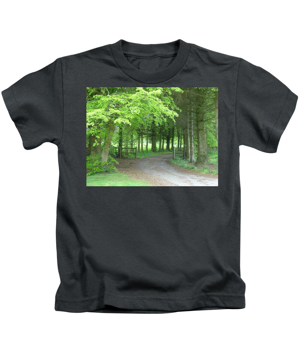 Woods Kids T-Shirt featuring the photograph Road into the Woods by Charles and Melisa Morrison