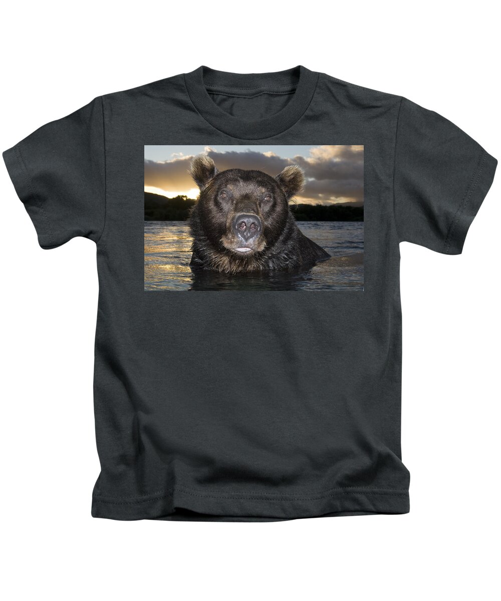 00782112 Kids T-Shirt featuring the photograph Russian Brown Bear In River by Sergey Gorshkov